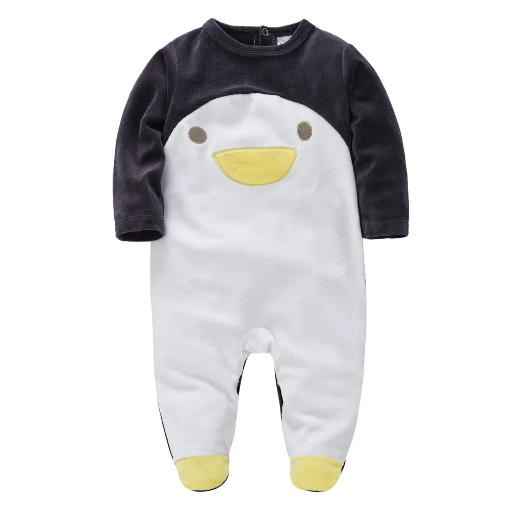 

Honeyzone Winter Baby Boy Clothes Penguin Design Newborn ropa bebe Rompers Velvet Warm Full Sleeve Pajamas