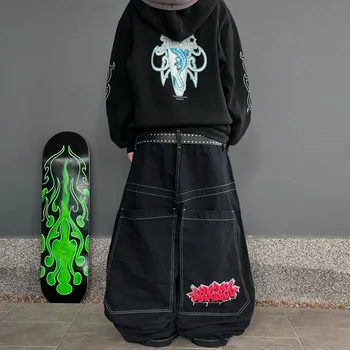 Y2K Hip Hop Wide Leg Baggy Jeans Wexwear Punk Street Dance Big Boy High Waist Jeans Black Big Pocket Pants Men Women Clothing 1