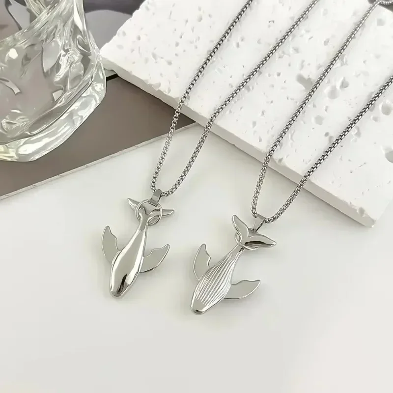 Creative Design Animals Shape Whale Necklace Fashion Alloy Pendant Necklace Exquisite Small Whale Cold Wind Long Chain Unisex