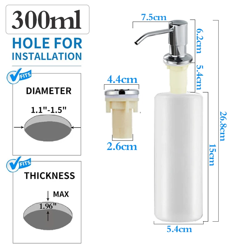 Stainless Steel Built-in Kitchen Sink Soap Dispenser, 500ml Capacity