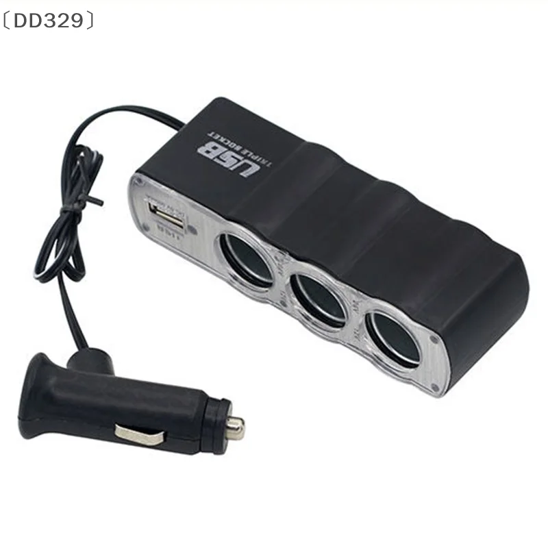 〔DD329〕Car Cigarette Lighter Multi Socket 3 Way + USB Port Charger Adapter DC 12V Witty Vehicle Power Distributor