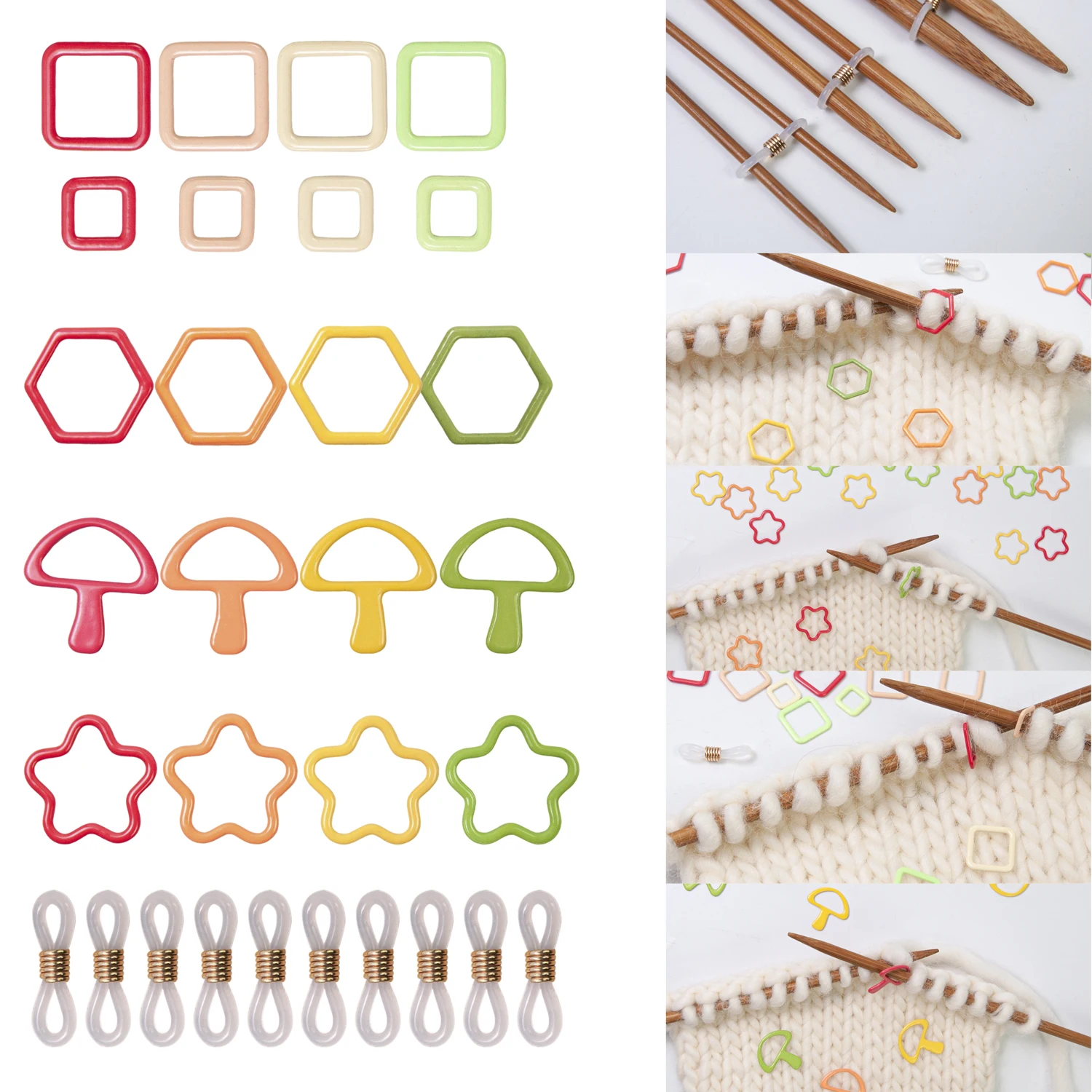 Mixed Color Metal Polygon Clip Locking Stitch Marker Ring 12-24pcs Crochet Latch Knitting Tools Needle Clip Hook Sewing Tool