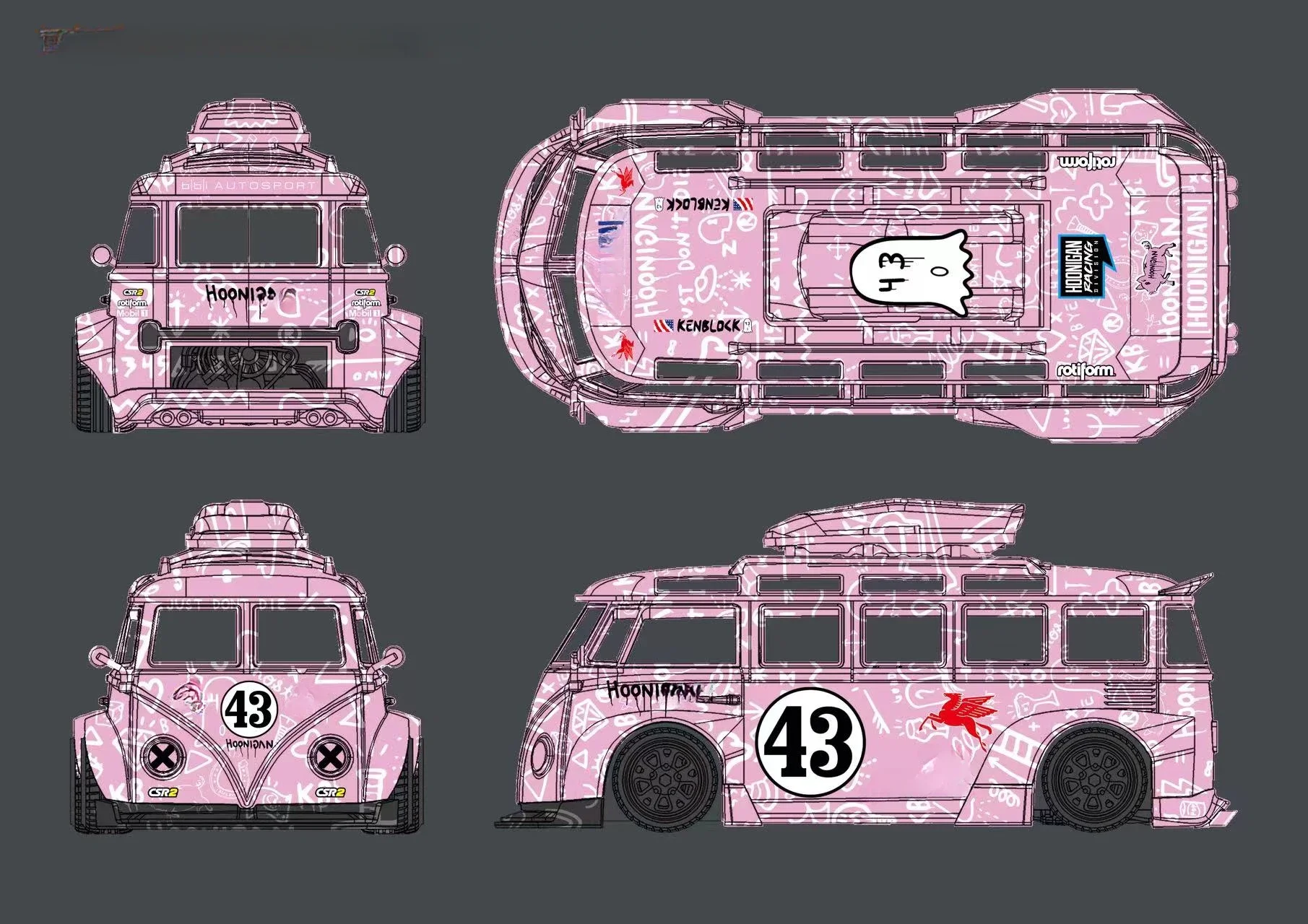 

TPC 1:64 T1 Kombi 43 # Hoon Block43 розовый ограниченный 500 литая модель автомобиля
