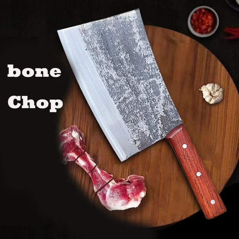 

Big Bone Chopping Knives Cleaver 1 KG Heavy Chopping Knife High Hardness 58HRC Chopper Bone Cutting Knife Blacksmith Handmade