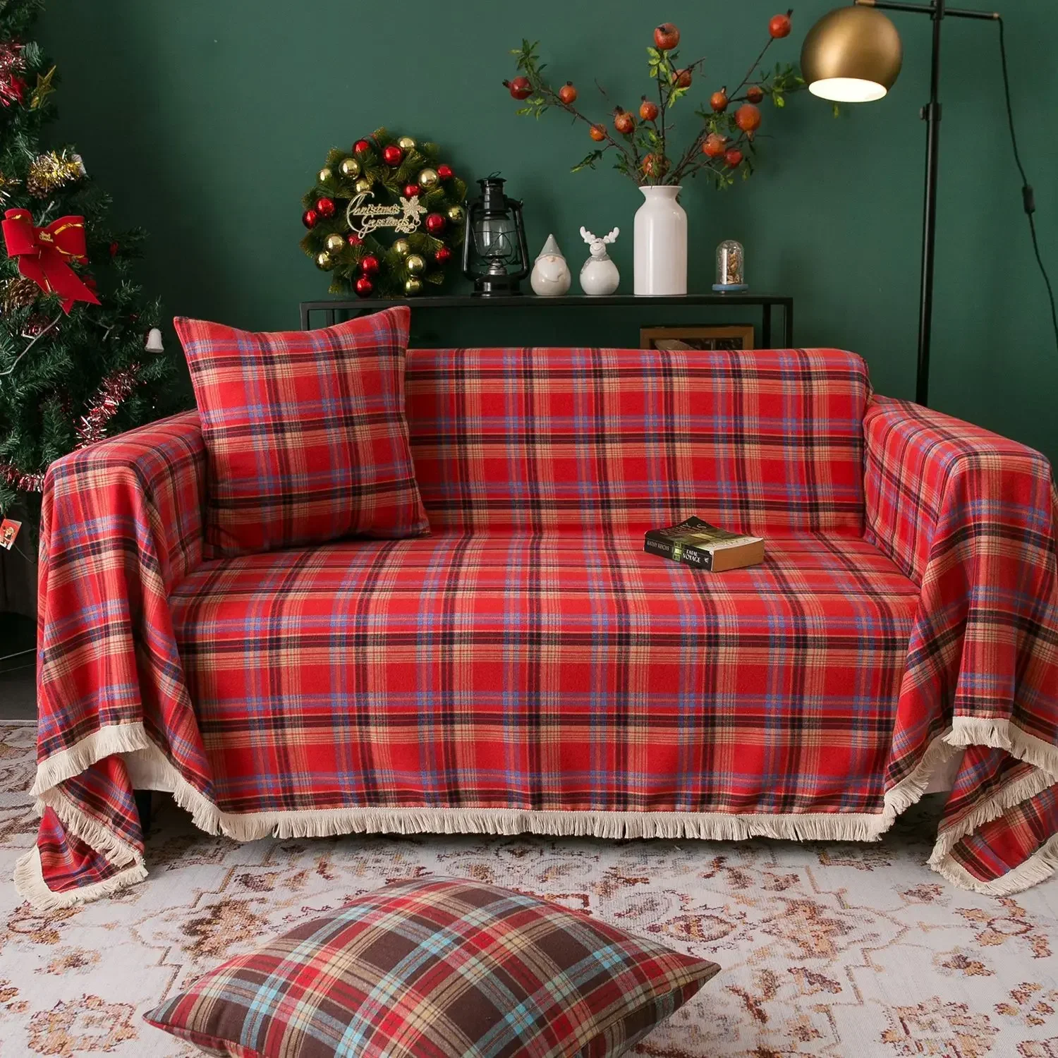 Sofa Cover Sofa Towel Sofa Blanket Furniture Cover Christmas Decoration Lattice Sofa Blanket Cloth Sofa Towel Nordic Full Cover Fabric Dust Cover Protective Plaid