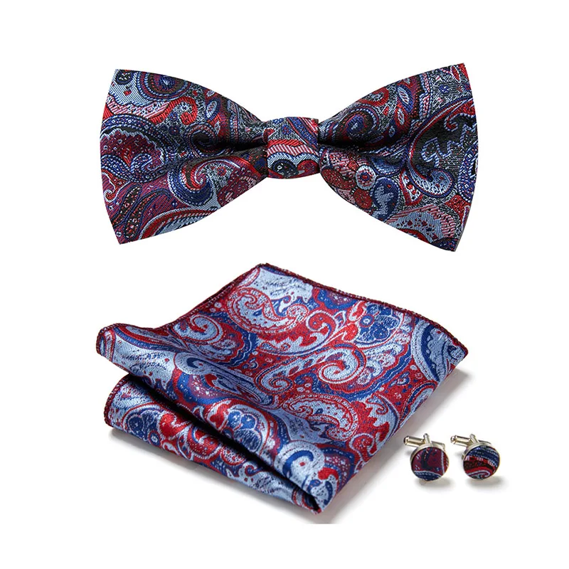 

Great Quality Dropshipping Many Color Silk Office Bowtie Butterfly Hanky Cufflink Set Formal Clothing Geometric hombre