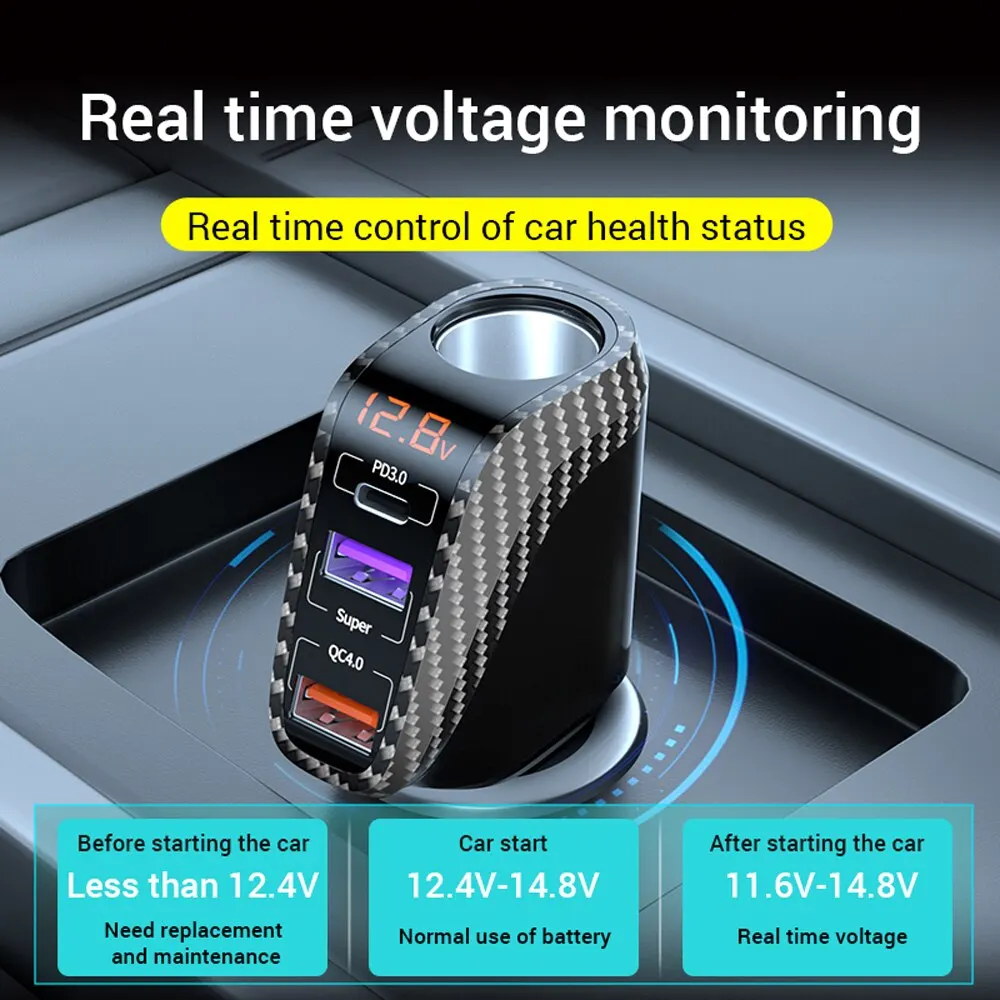 Car Charger Car Phone Charger ASOMETECH USB Car Charger 90W Cigarette Lighter Expansion Port PD SCP FCP Quick Charge For iPhone Samsung Huawei