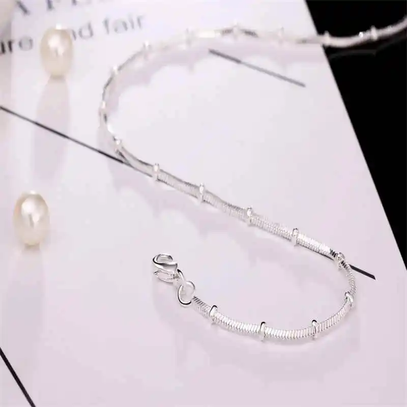 Silver necklace 925 sterling 45-60CM charms chain beads for women man