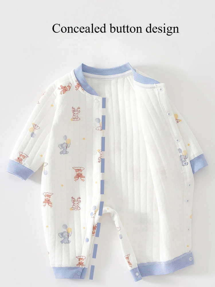 Baby Jumpsuit Clothes Winter Thickening 100% Cotton  Boys Girls Cute Printed Bear Romper Infant Onesie Spring Trend 1-3-6-9-12M 5