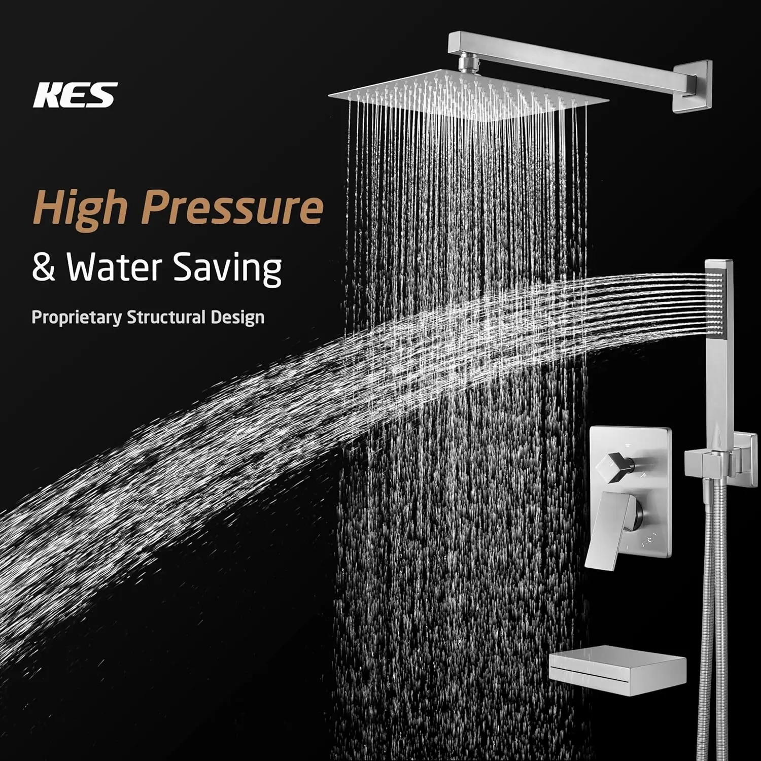 Bathtub Showers Faucet Set with Waterfall Tub Spout Shower System 3-Function Shower Faucets Sets with 10 Inch Rain Shower Head 2