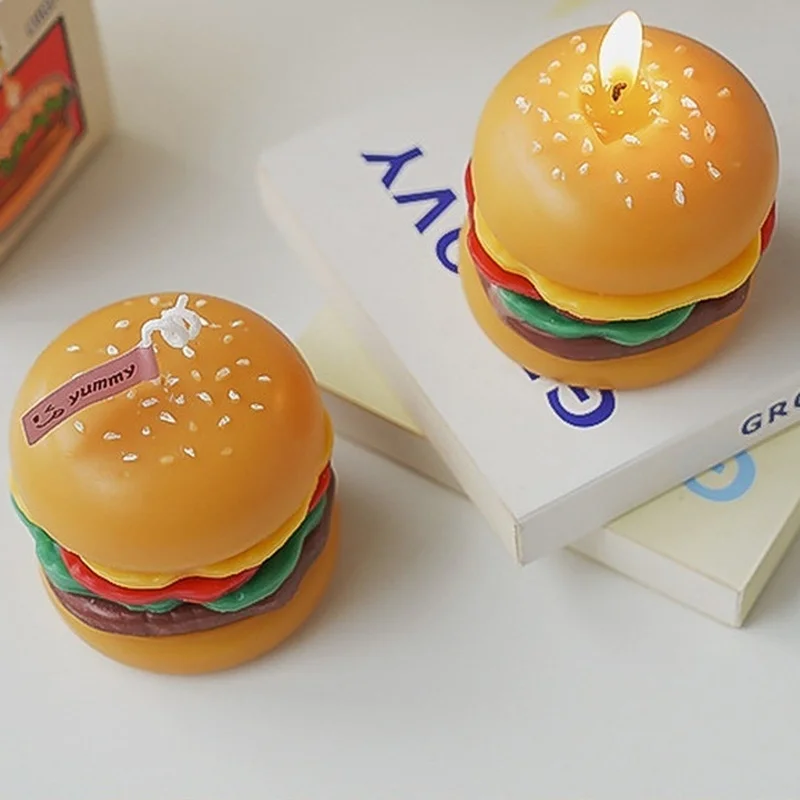 Cute And Creative Burger Aroma Candle Diy Handmade Aroma Decoration Ornament Simulation Food Candle Christmas Birthday Gift - Image 6