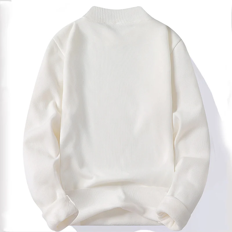 Winter New Men's Knitted Sweater with A Half High Collar Solid Color Plush and Warm Knitted Lining Top  Casual and Versatile Top 5