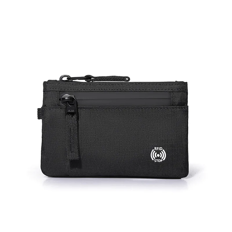Compact RFID-Blocking Wallet with Zippered Coin Pouch and Card Organizer