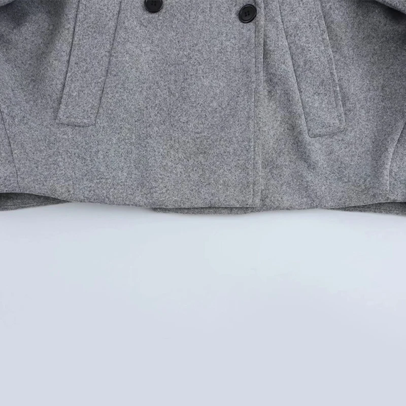 Retro Loose Woolen Blend Coat Women Lapel Double-Breasted Long Sleeve Pocket Thick Gray Jacket 2025 Autumn Spring Streetwear