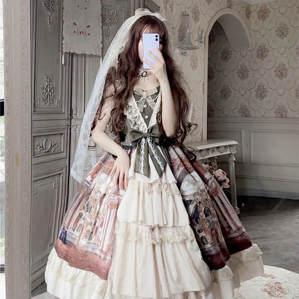 

Vintage Victorian Elegant Lolita JSK Dress Court Style Oil Painting Ruffles Lace Gorgeous Princess Dress Wedding Tea Party Dress