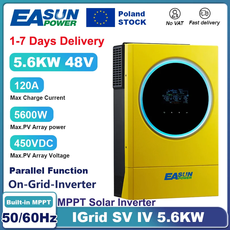 EASUN 6kW Solar Inverter MPPT Off-Grid Inverter 48V 120A with WiFi BMS ...