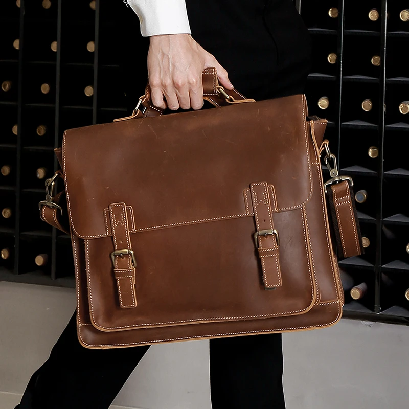 

Genuine leather men's briefcase business retro handbag15.6-inch computer bag male crazy horse leather shoulder bag work bag