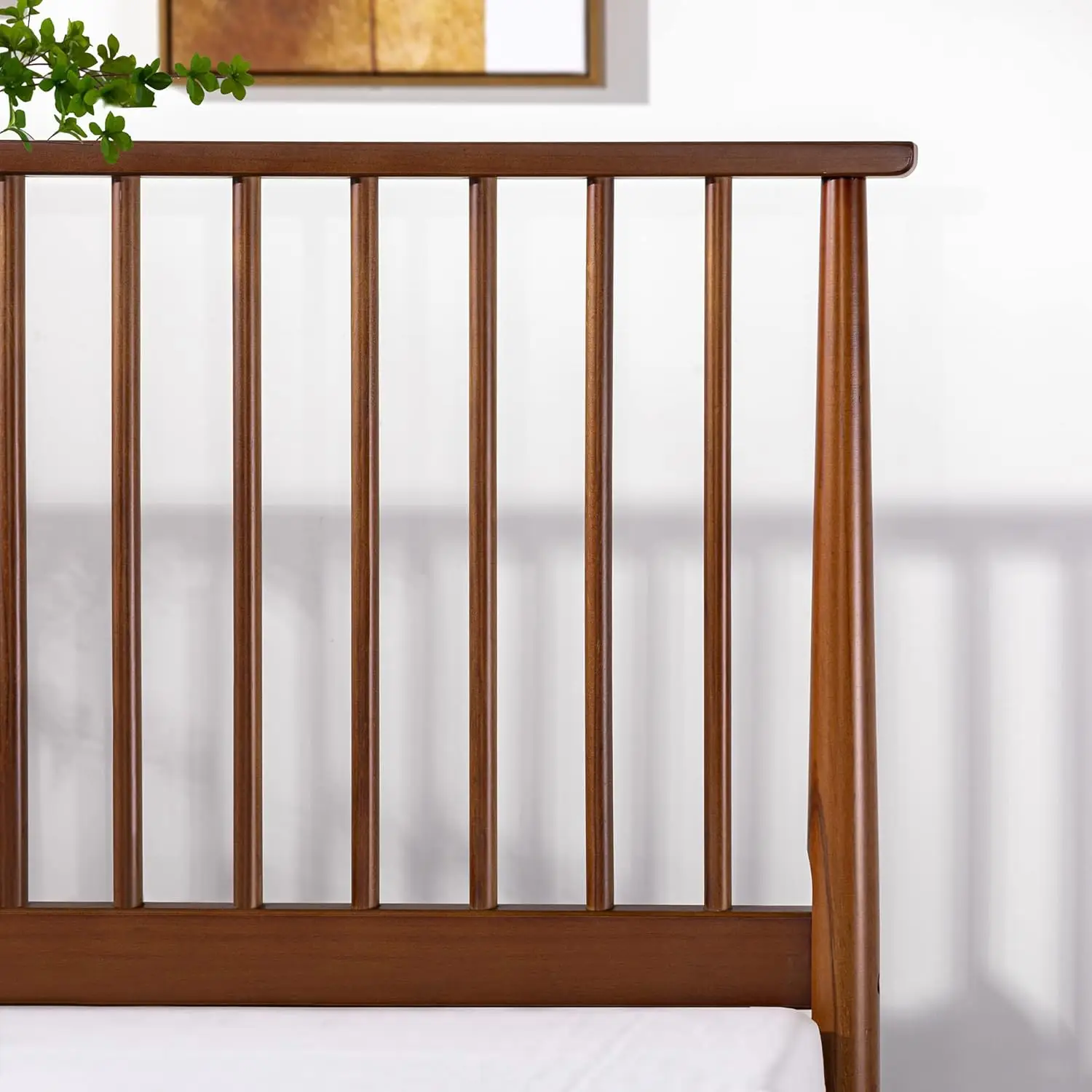 Linda Mid Century Wood Platform Bed Frame, Solid Wood Foundation, Wood Slat Support, No Box Spring Needed,Brown 5