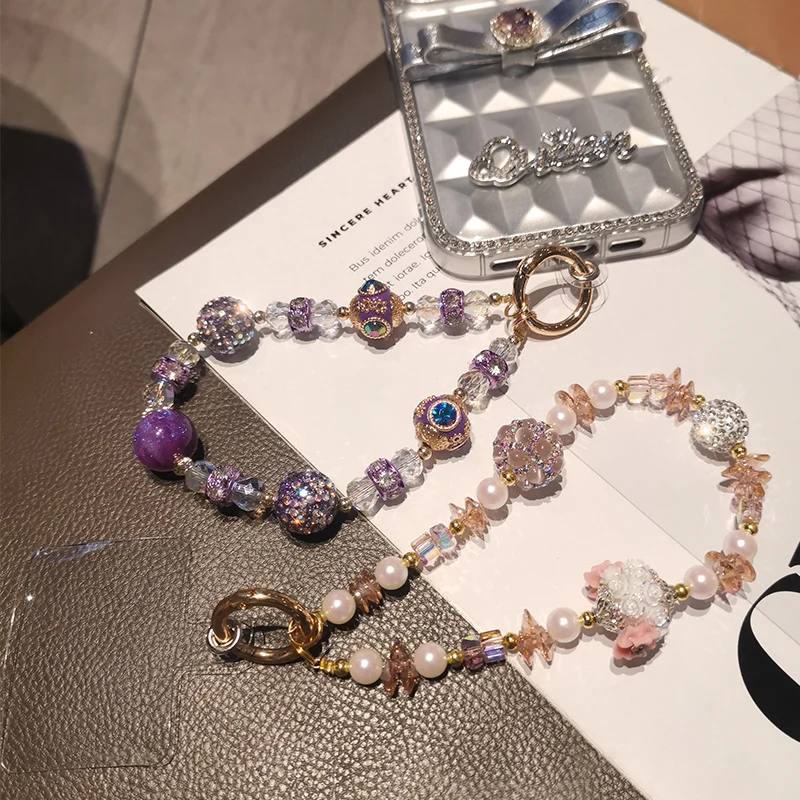

Mobile Phone Lanyard Women's Short Wrist Universal Clip Style Mobile Phone Pendant Gem Full Diamond Ball Crystal Beaded Bracelet