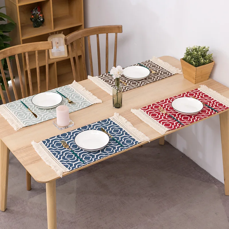 

Placemat Napkin New Thick Cotton Linen Jacquard with Tassel Insulated Pattern