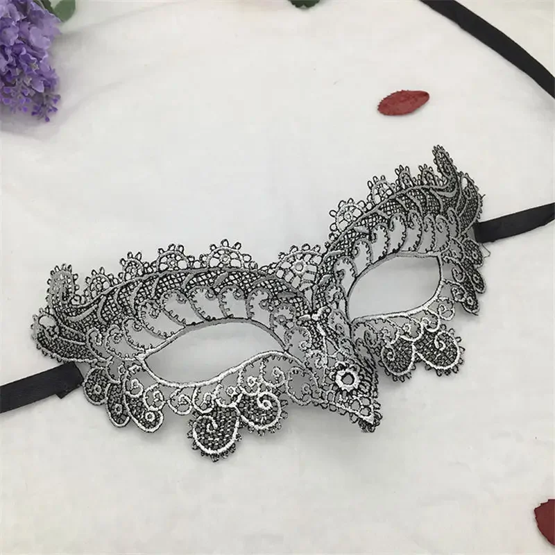 Ladies/Men's Sexy Lace Masquerade Mask For Carnival Halloween Christmas Half Face Ball Party Masks Cutout Eye Mask Silver Color halloween mask,party masks,masquerade mask,lace masquerade mask