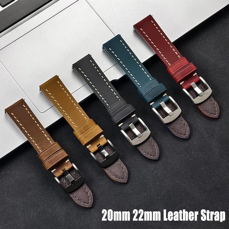 Elegant Leather Wristband - 20mm/22mm Adjustable Strap