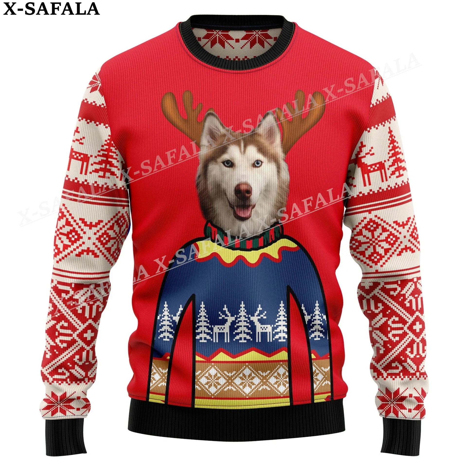 thumbnail image 1 of Suéteres de punto navideños feos con personajes/mascotas personalizados y fotos personalizadas, jerséis de regalo de Navidad, tops para parejas, fiestas, unisex, informales, 5, 1 of 5