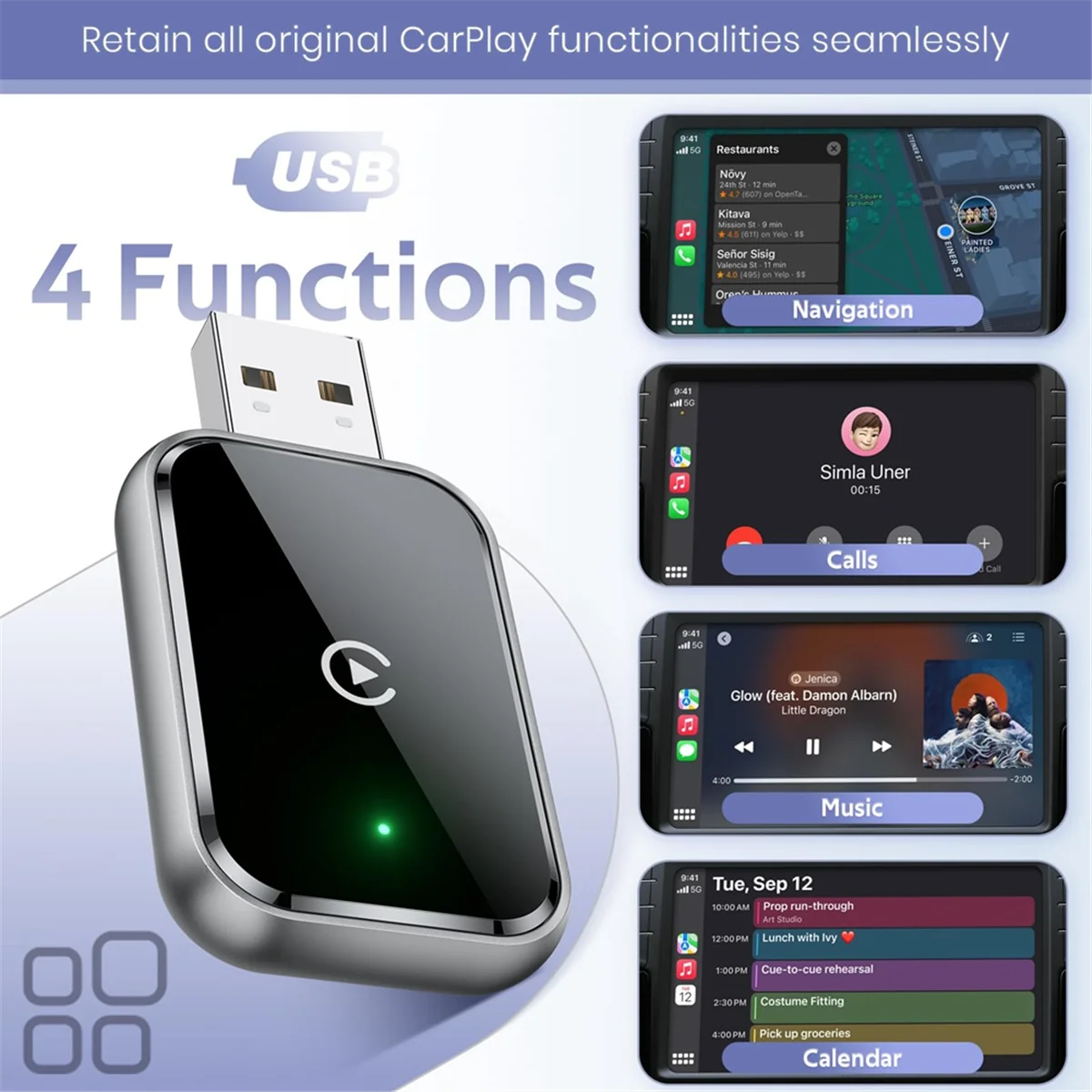T27C Wireless CarPlay Adapter for IPhone, Convert Wired to Wireless, Mini Size, USB & USB-C, No Delay