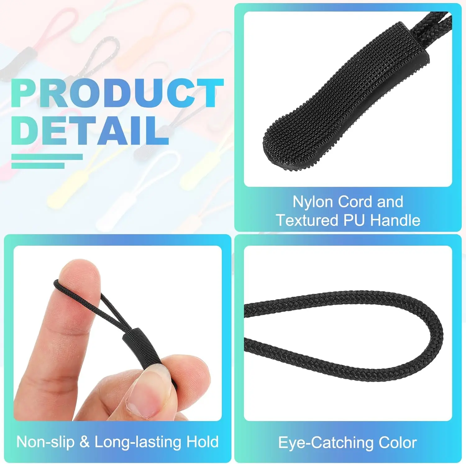 10 Stück/Packung Mix Color Cord Zipper Pull Puller End Strap für Bekleidung Reisetasche Zubehör – Detail 4