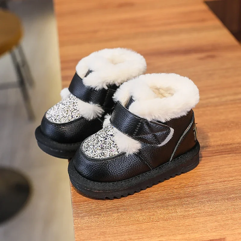 Baby Shoes Baby Boots Winter Snow Boots Winter Baby Girls Genuine Leather Boots Non-slip Plush Kids Snow Boots Infant Toddler Shoes Outdoor Sequins Children Shoes