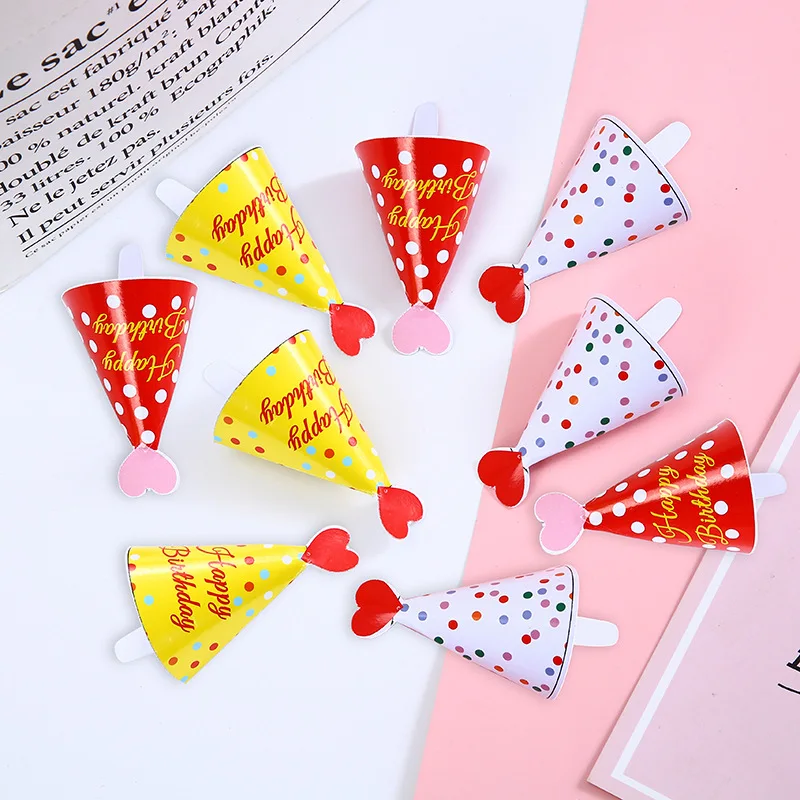 Mini-Kuchenhüte, alles Gute zum Geburtstag, Kuchendeckel, Filzkugel, konische Kappe, Cupcake-Topper, Geburtstagsfeier, Babyparty, Dessert-Dekoration – Detail 2