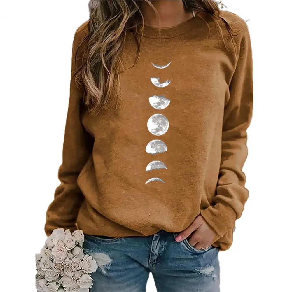 

2021 Fashion Women Top Elasticity Clear Moon Printing Lady Spring Autumn Blouse All Match Keep Warm Women Shirt
