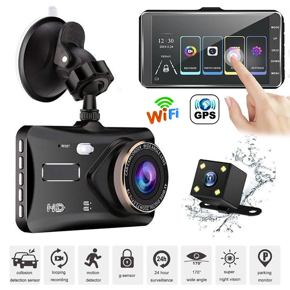 

Видеорегистратор автомобильный, Wi-Fi, HD 1080P, с камерой заднего вида