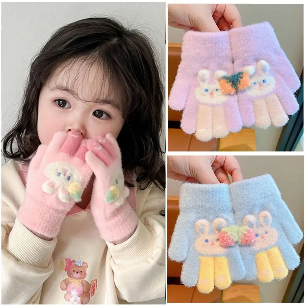 Knitted Winter Gloves for Kids Thickened Full Fingers