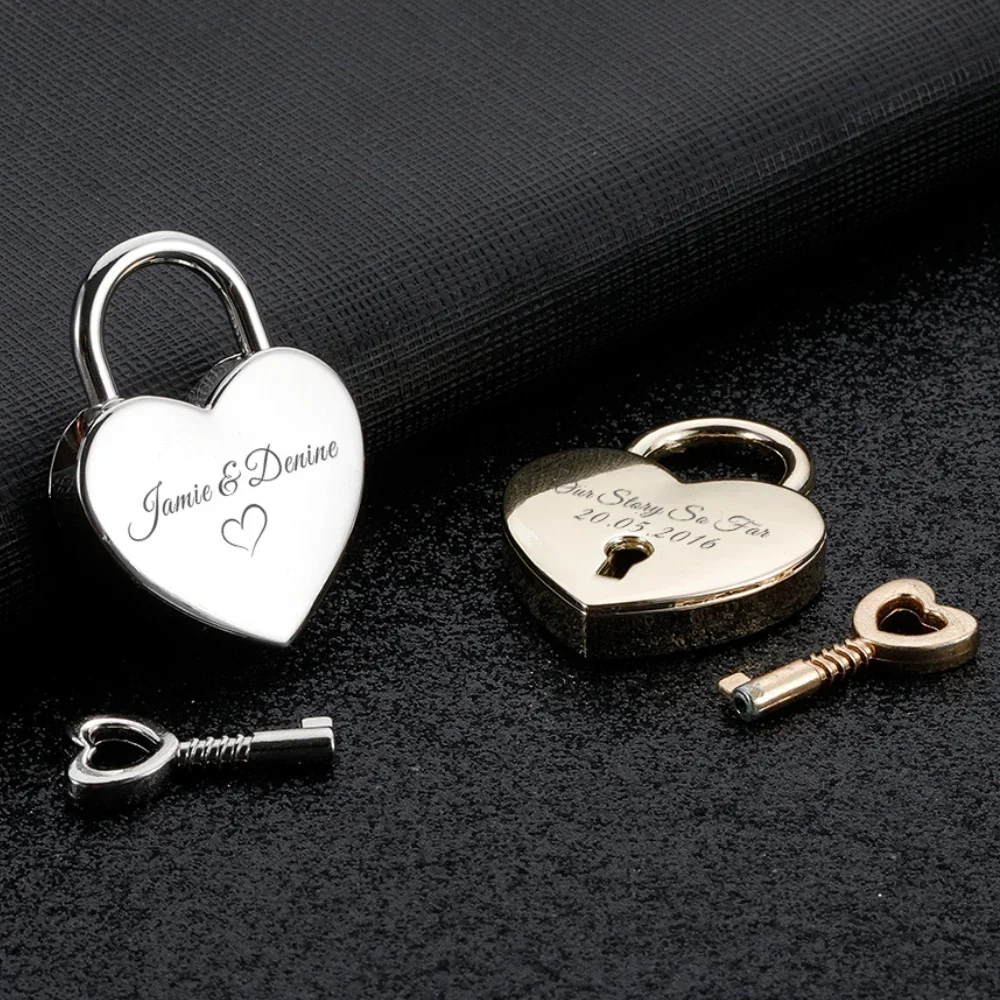 

Personalised Heart Padlock Engraved Name Date Couple Love Lock with Key for Boyfriend Him Her Wedding Anniversary Custom Gifts