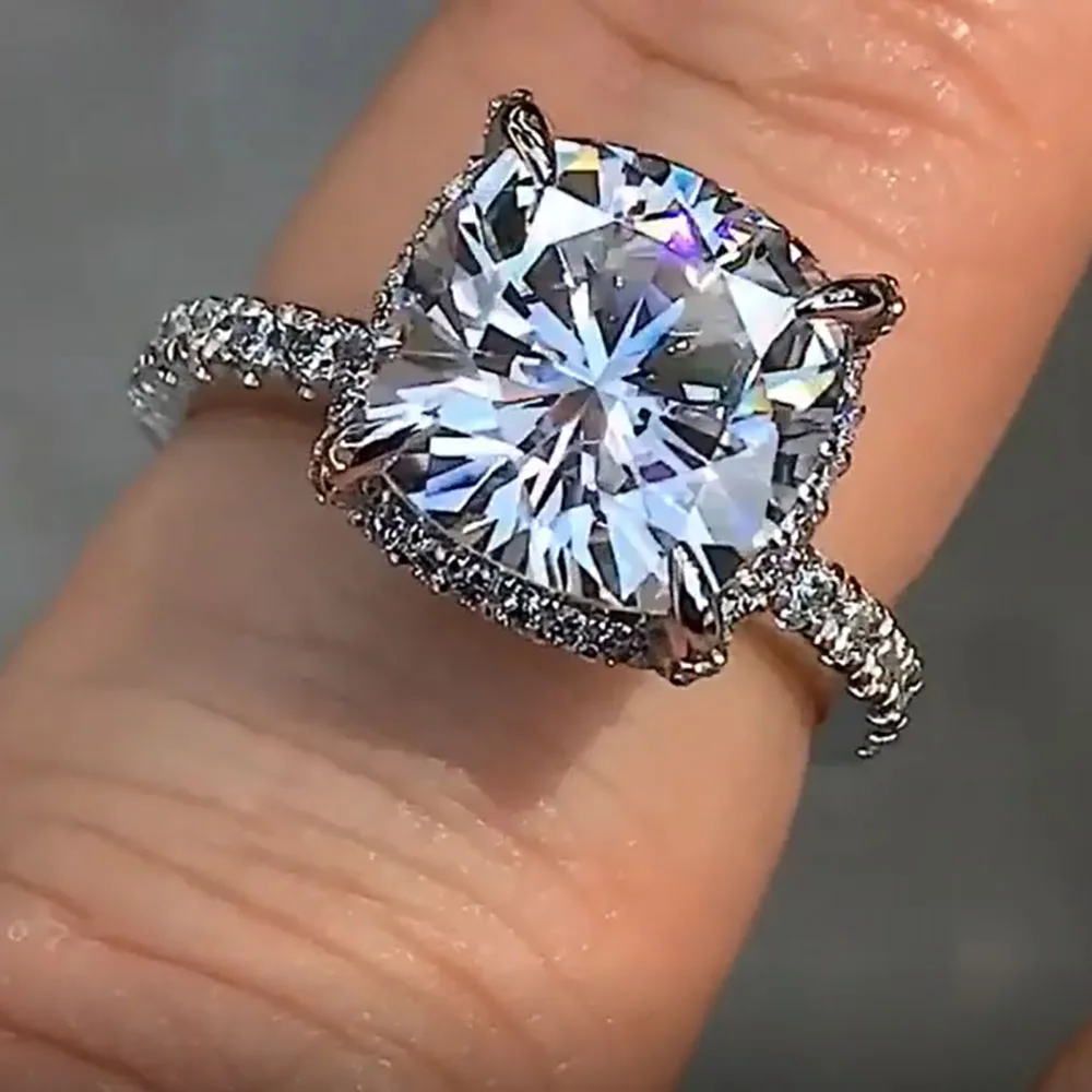 

Custom Solid 14K White Gold Women Wedding Party Anniversary Engagement Ring 1 2 3 4 5 Carat Cushion Moissanite Diamond Ring