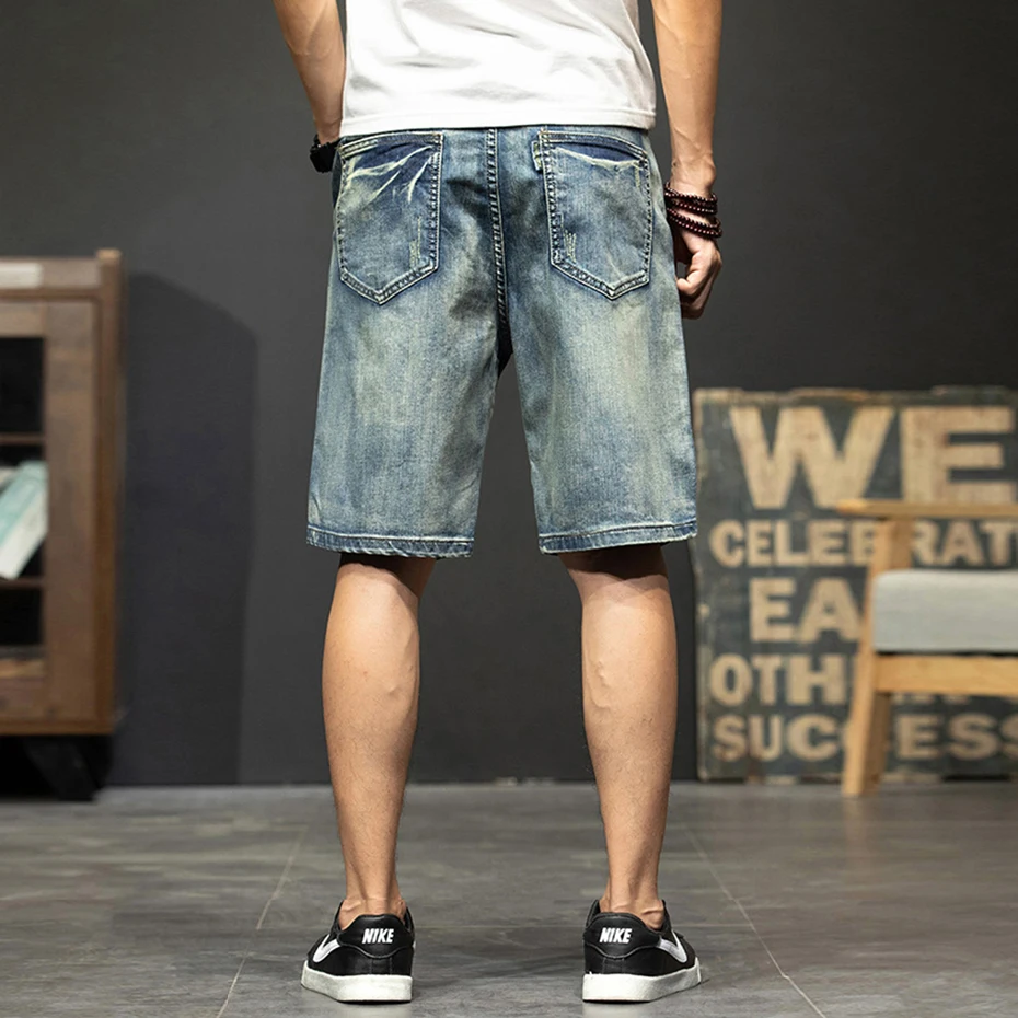 Plus Szie 44 Denim Shorts Men Summer Jeans Shorts Baggy Cargo Fashion Streetwear Short Pants Male Big Size Bottoms Blue