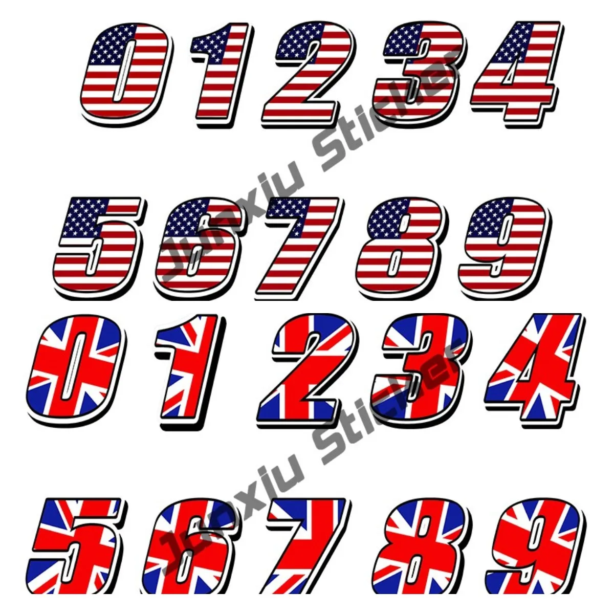 Vinile Fustellato Numeri 0123456789 Sticker Styling Usa Bandiera Degli Stati Uniti Regno Unito Regno Unito Bandiera Decalcomania Racing Moto Auto Car 