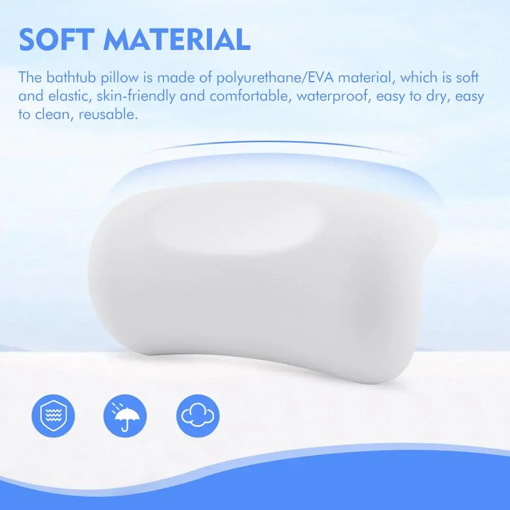 Waterproof Non-Slip Spa Bath Pillow for Hot Tub – Memory Foam Padded Head & Back Cushion with Suction Cups, Comfortable Bathtub