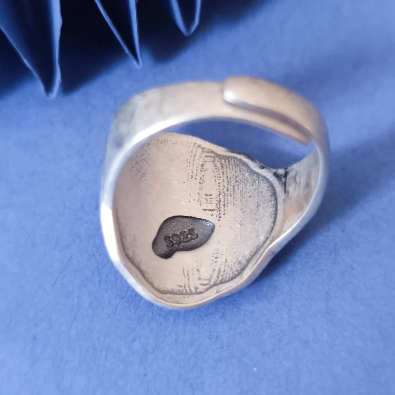 Vintage 925 Sterling Silver Rings Original Certified Jewelry Women Enamel Embossed Bird Tree Wide Finger Ring Adjustable