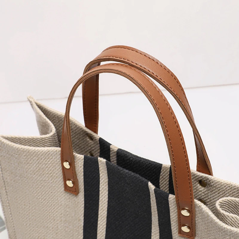 Einfache Canvas Streifen Dekor Eimer Handtaschen Damen Top Griff Einkaufstasche große Kapazität lässig Schulter Umhängetaschen – Detail 19