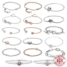 

Fits Pandora Moments 925 Sterling Silver Original Bracelet Snake Chain Heart Butterfly Slider Timeless Tennis Bangle Clasp Charm