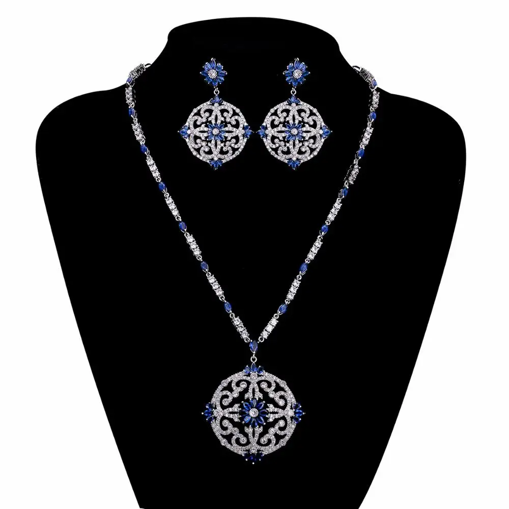 

Round Bride Wedding Necklace Earring Set with Full 5A Cubic Zirconia, Women Girl's Prom Party Jewelry Sets