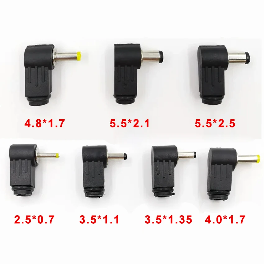 

DC Power Male Plug Jack Adapter 90 Degree Male 5.5x2.1mm/5.5x2.5mm/4.8x1.7mm/4.0x1.7mm/3.5x1.3mm/2.5x0.7mm/2.0x0.6mm
