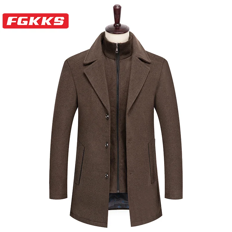 

FGKKS 2023 Outdoor Casual Tweed Coat For Men Cotton Lamb Wool Over The Knee Coat High Quality Design Tweed Coat For Men