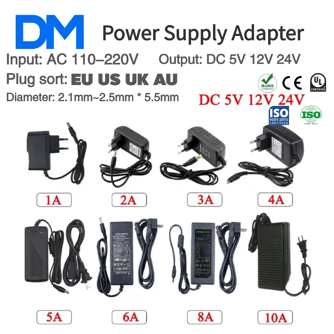 อะแดปเตอร์แปลงไฟสำหรับกล้องวงจรปิด, ไฟ LED Strip 1A 2A 3A 4A 5A 6A 8A 10A AC 110-220V เป็น DC 5V 12V 24V 1
