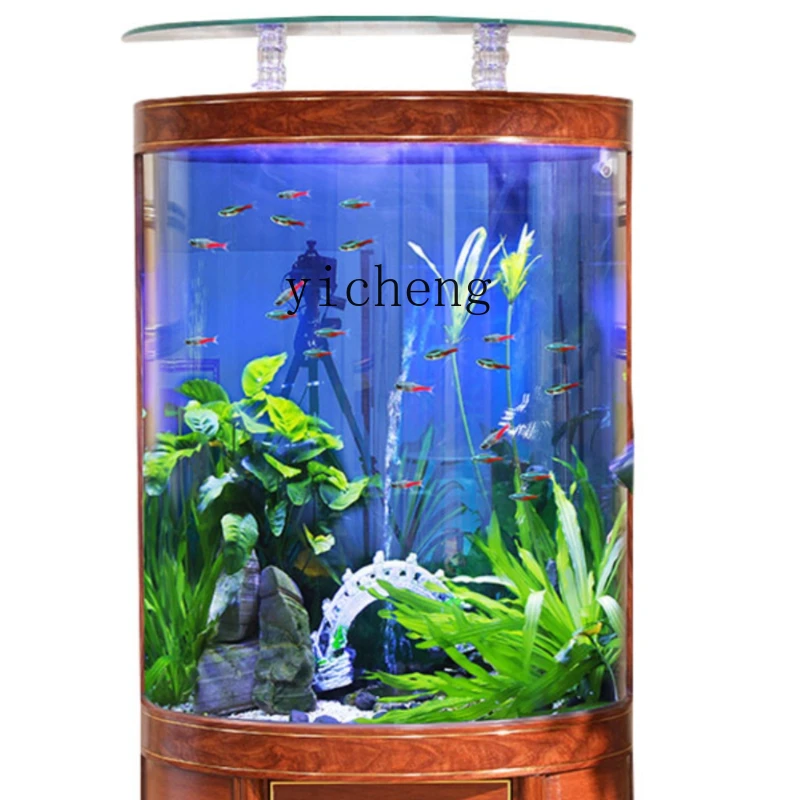

ZK European-Style Semicircle Fish Tank Aquarium Home Living Room Floor Wall Change Water Goldfish Tropical Fish