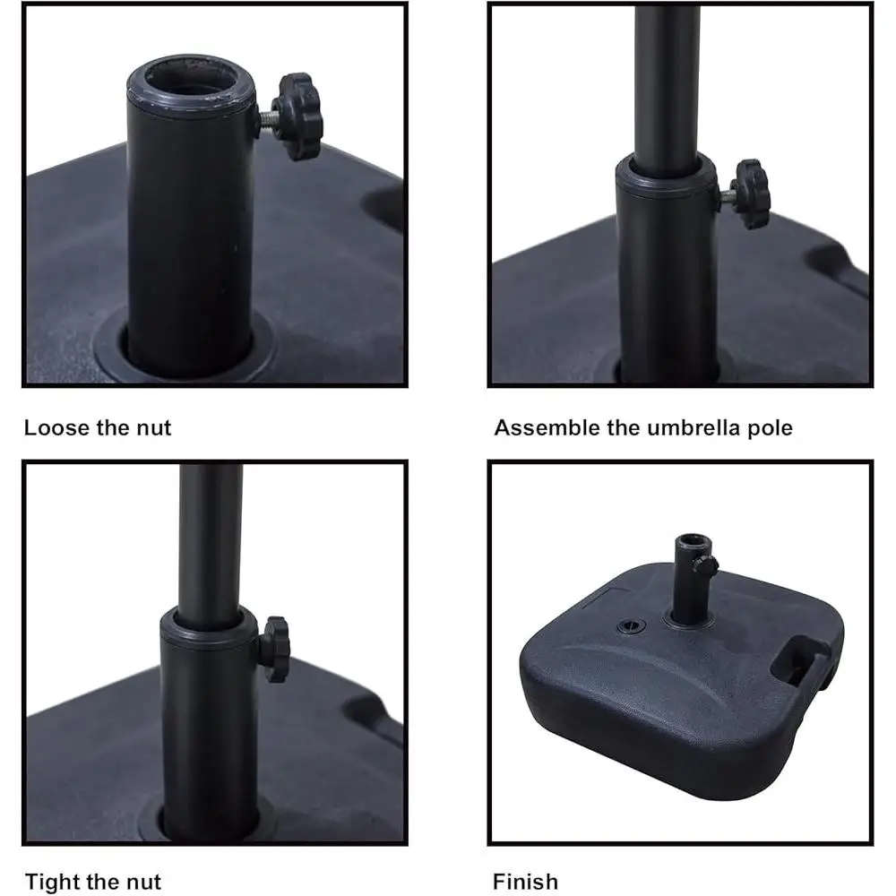 Heavy Duty Water Fillable Patio Umbrella Base Stand Square Outdoor Plastic Durable Adjustable Knob Easy Carry Adjustable Pole 5