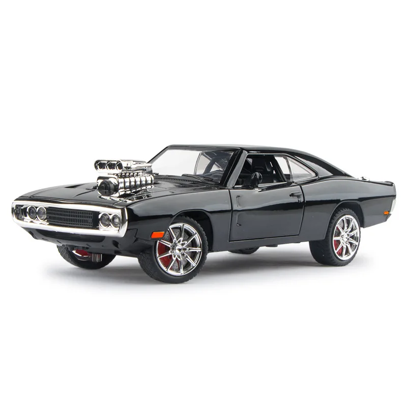 1:24 Scale 1970 Dodges Charger Muscle Sport Car FF Movie Metal Model Diecast Vehicle Pull Back Toy With Light Sound Collection