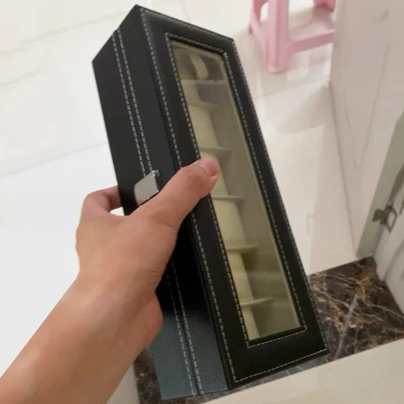 

Multi-Functional 6 Slot Watch Box One Word Lock Leather Watch Display Holder